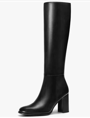 BOUTIQUE Boots Black Leather Size 12W Square Toe Chunky Heel NEW